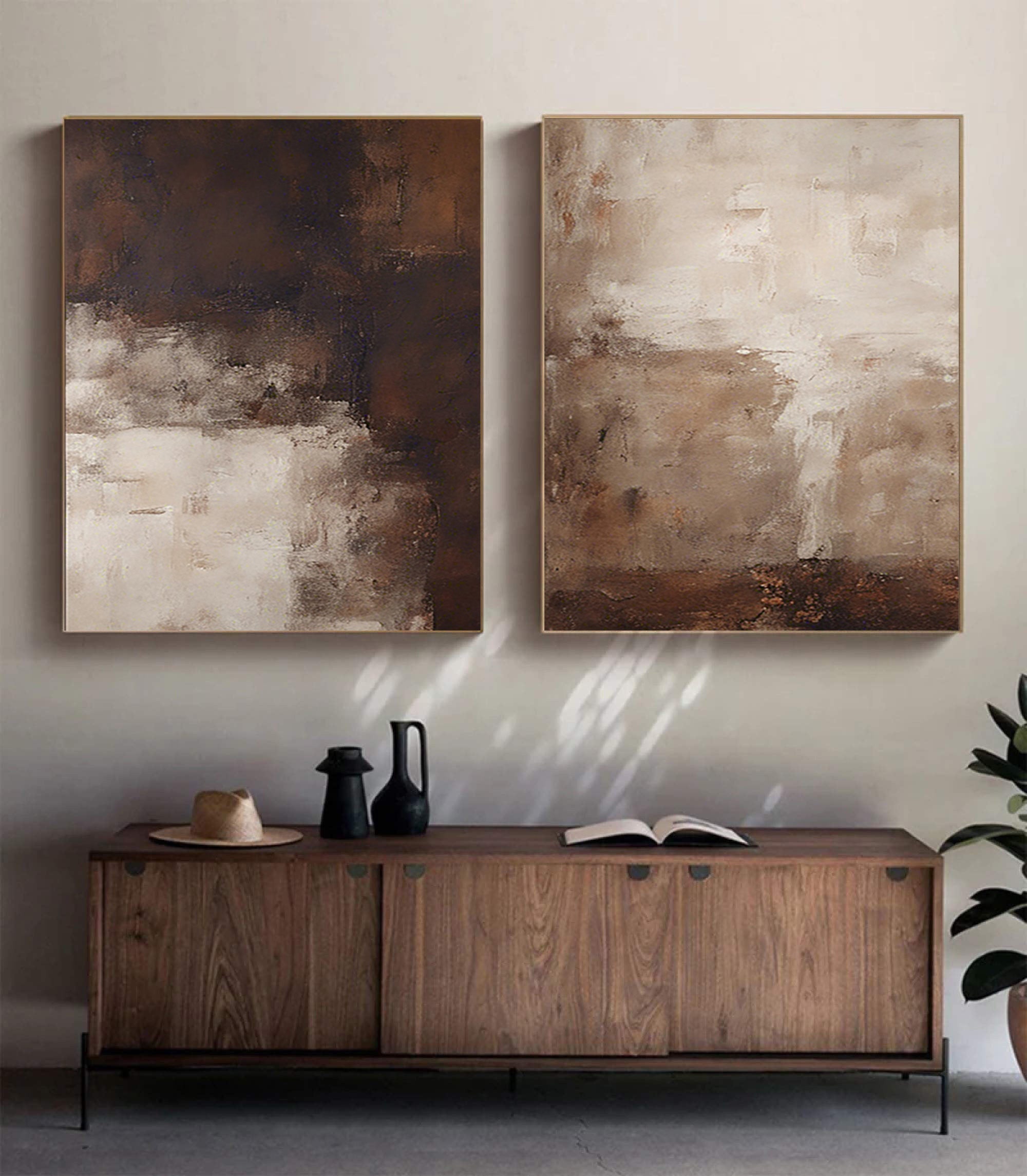 Earthy Elegance Abstract Diptych Set Of 2