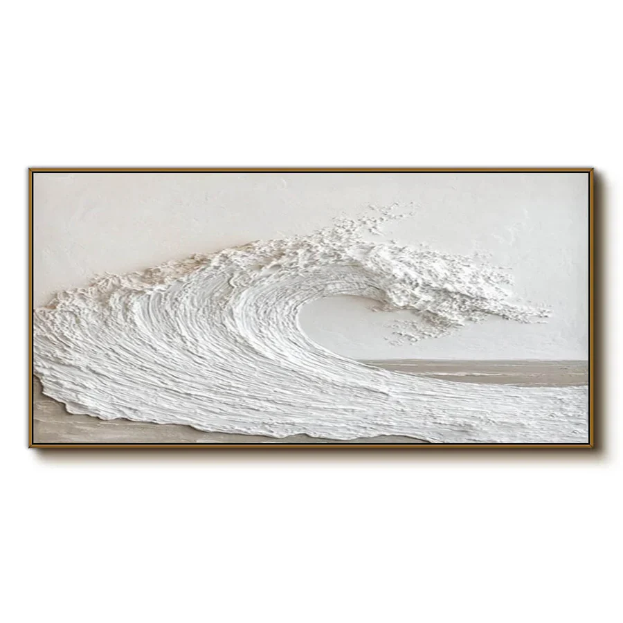 Textured White Ocean Wave-Minimalist 3D Wave Scroll Abstract Oil Painting Wall Art