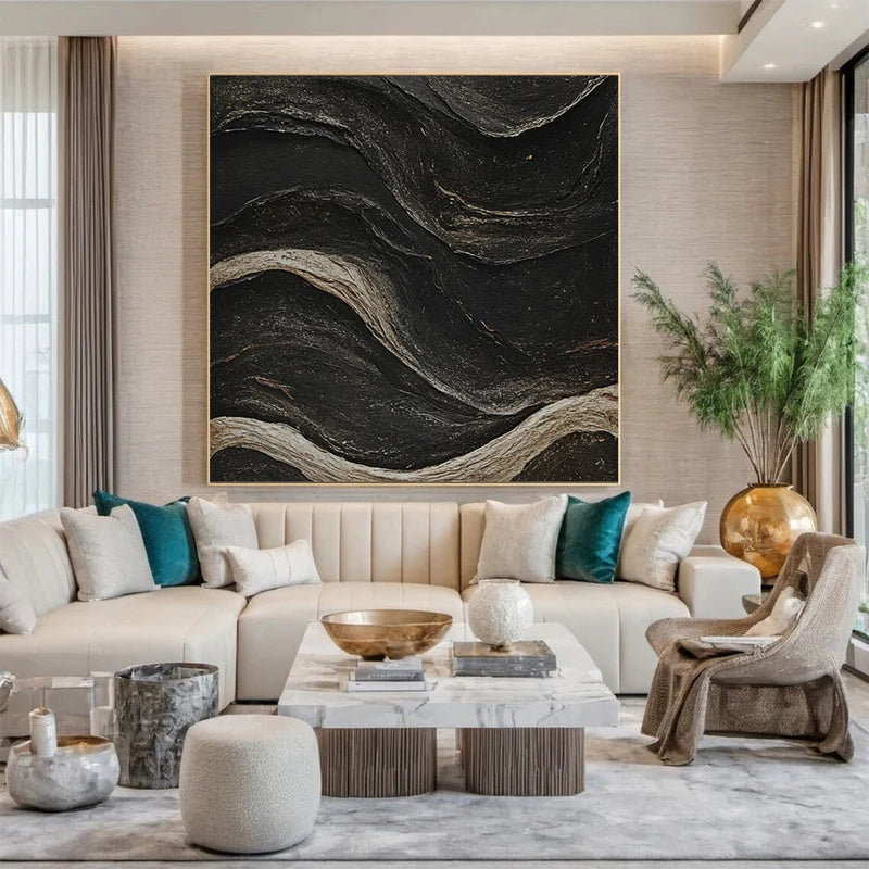 Obsidian Current – Large Textured Modern Abstract Wall Art#AB14148