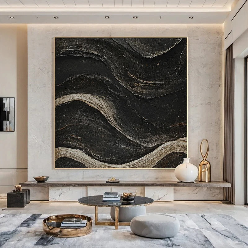 Obsidian Current – Large Textured Modern Abstract Wall Art#AB14148
