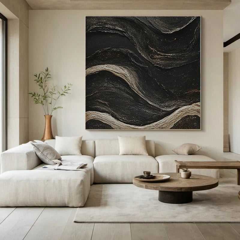 Obsidian Current – Large Textured Modern Abstract Wall Art#AB14148