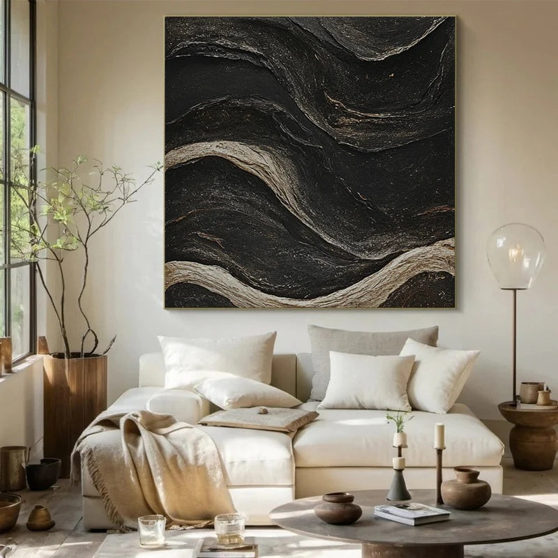 Obsidian Current – Large Textured Modern Abstract Wall Art#AB14148
