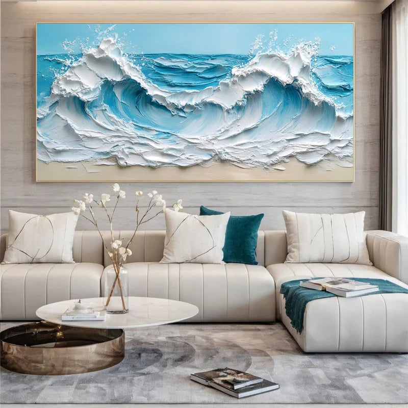 Azure Crest – Large Textured Ocean Wave Abstract Wall Art#AB14150