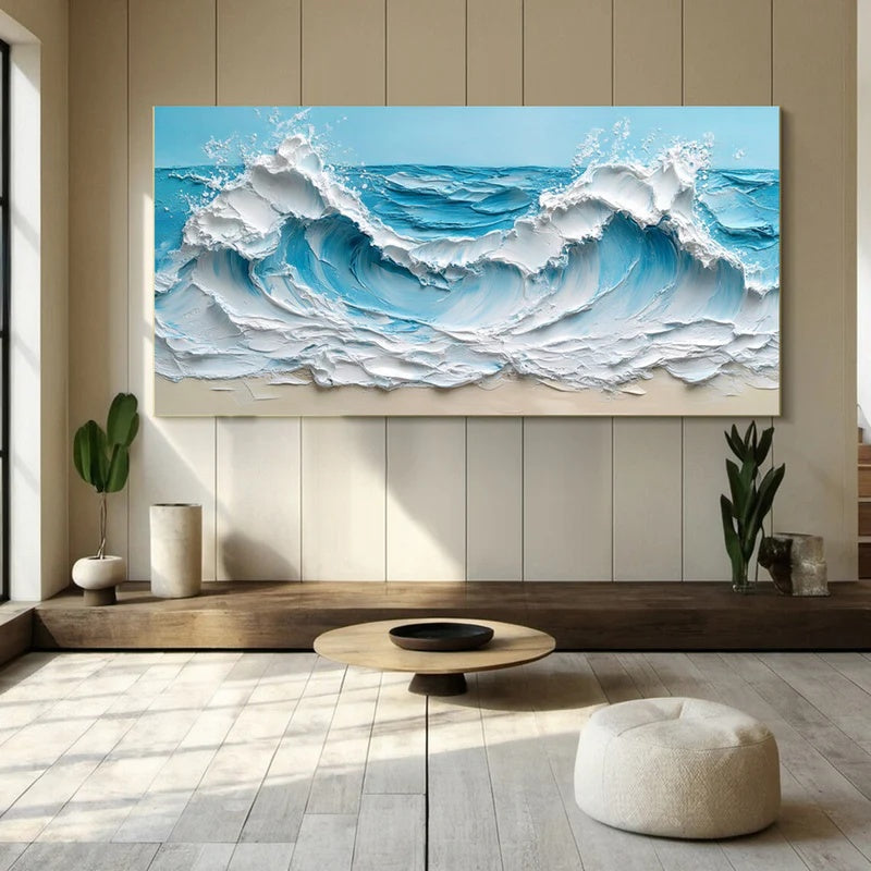 Azure Crest – Large Textured Ocean Wave Abstract Wall Art#AB14150