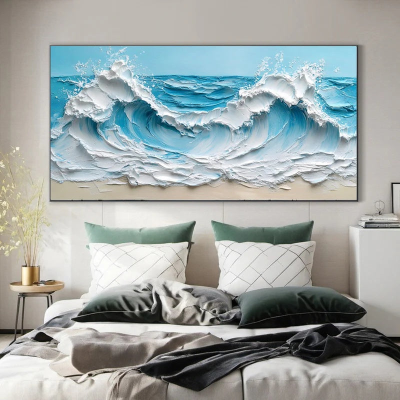 Azure Crest – Large Textured Ocean Wave Abstract Wall Art#AB14150