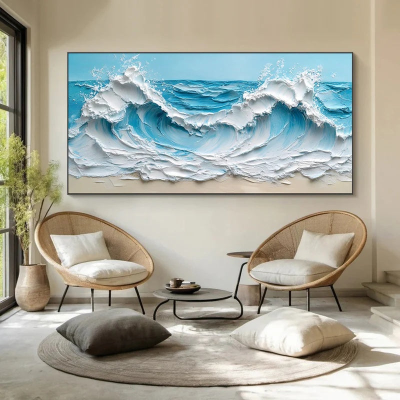 Azure Crest – Large Textured Ocean Wave Abstract Wall Art#AB14150