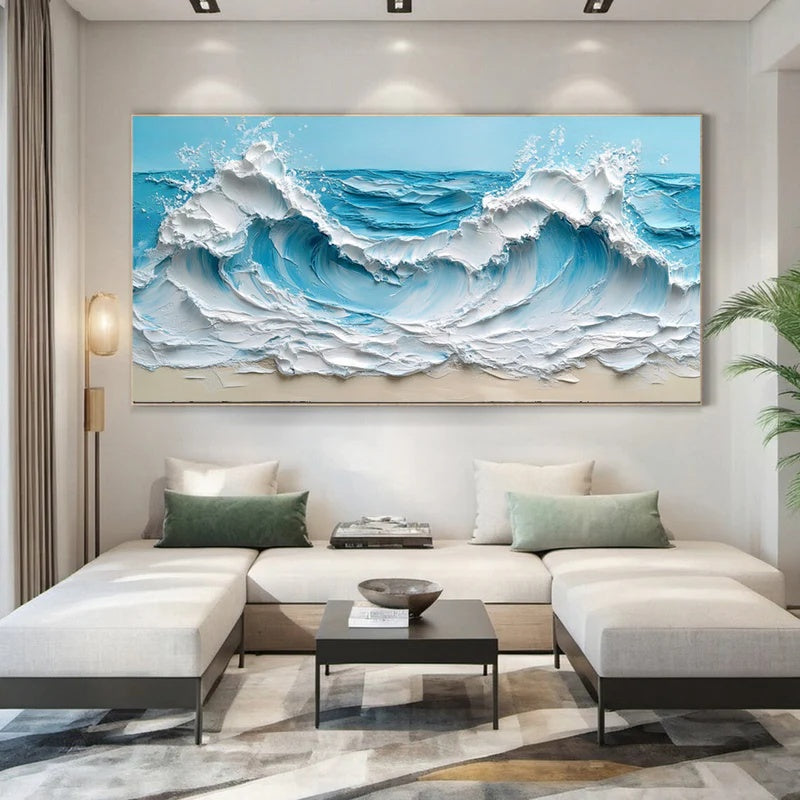 Azure Crest – Large Textured Ocean Wave Abstract Wall Art#AB14150