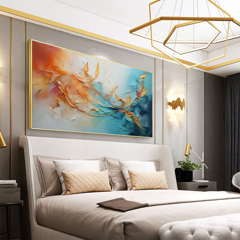 Dancing Currents – Textured Orange and Teal Abstract Wall Art