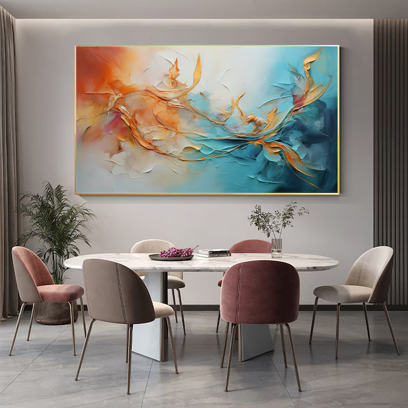 Dancing Currents – Textured Orange and Teal Abstract Wall Art