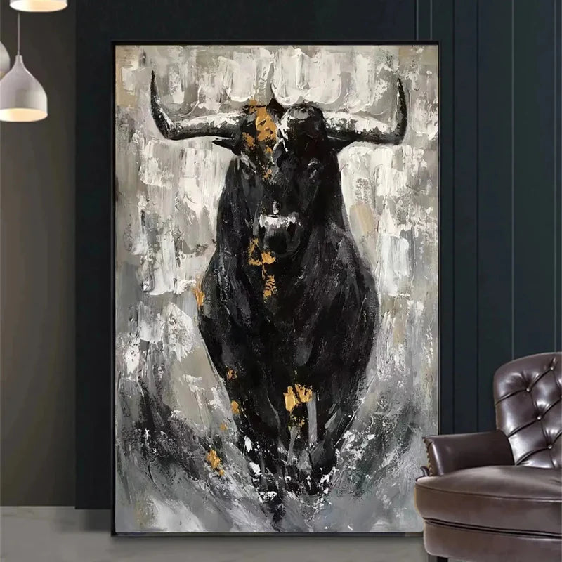 Fierce Charge – Textured Bull Canvas Art#AB0519017