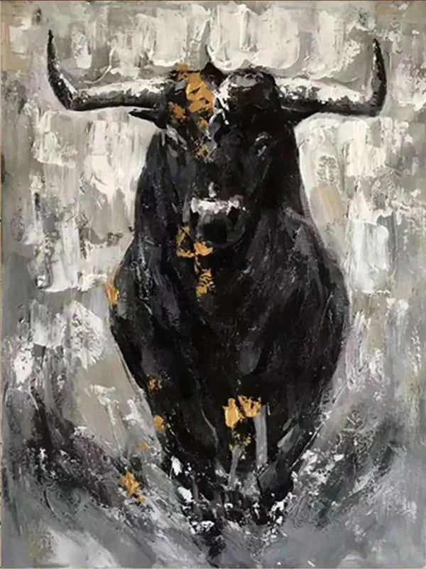 Fierce Charge – Textured Bull Canvas Art#AB0519017