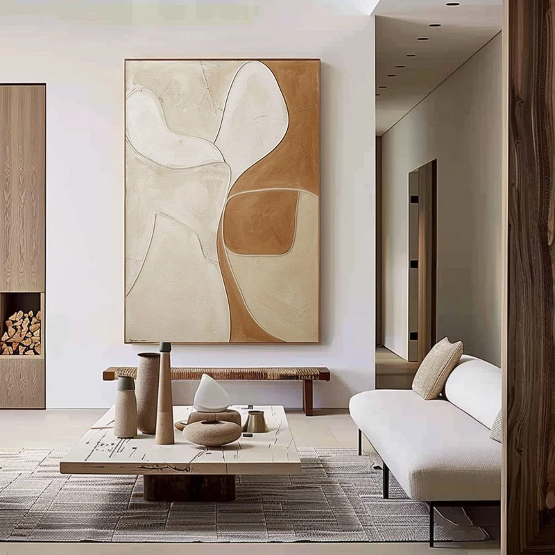 Soft Balance –Modern Minimalist Neutral Hand-Drawn Curved Geometric Wall Art