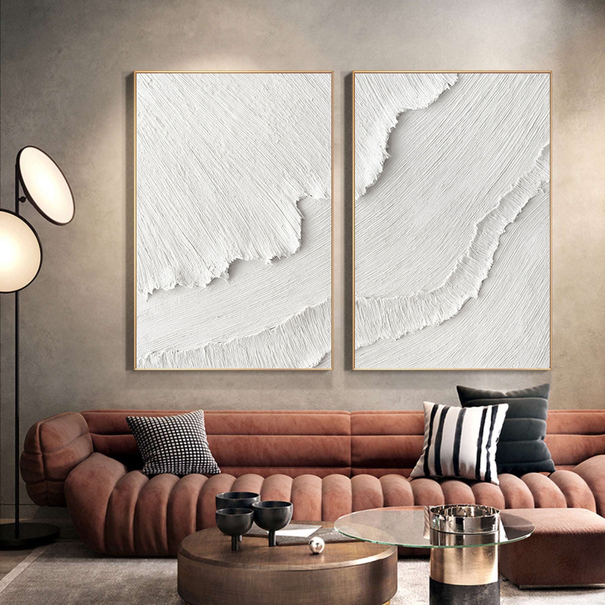 White Plaster 3D Textured Minimalist Abstract Art on Canvas | Handcrafted Monochrome Wall Decor  SET OF 2 #CXA 015