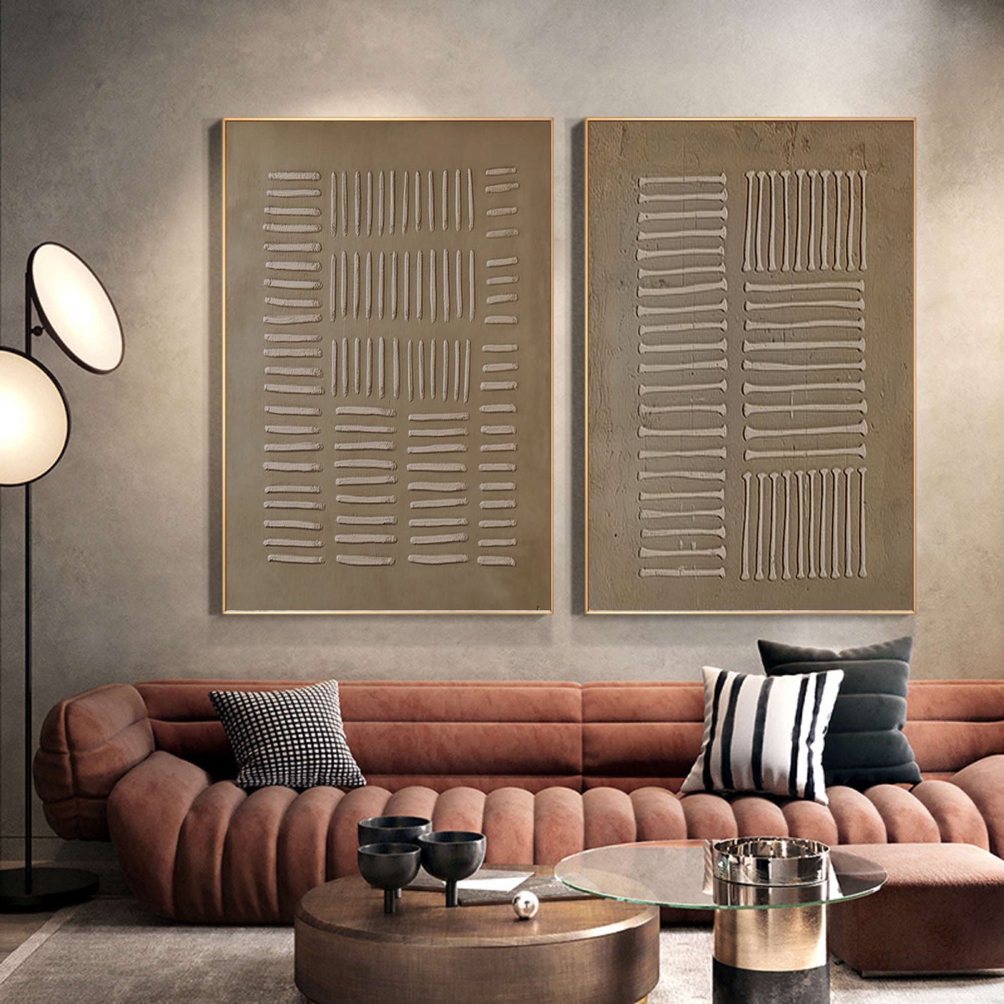 Beige & Brown Abstract Painting SET OF 2 #AVG 013