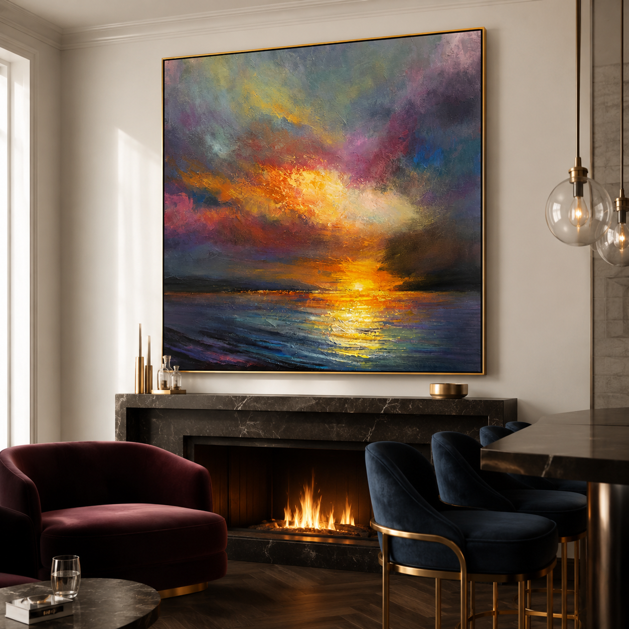 Chromatic Sunset Sea-Modern Minimalist Sunset Sea Sunset Texture Oil Painting Wall Art