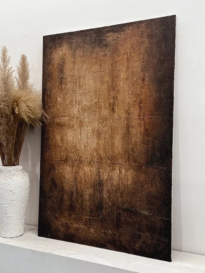 Bronze Silence – Large Textured Wabi-Sabi Abstract Canvas Art