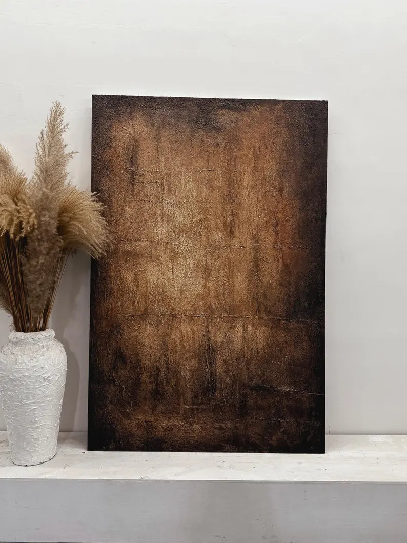 Bronze Silence – Large Textured Wabi-Sabi Abstract Canvas Art