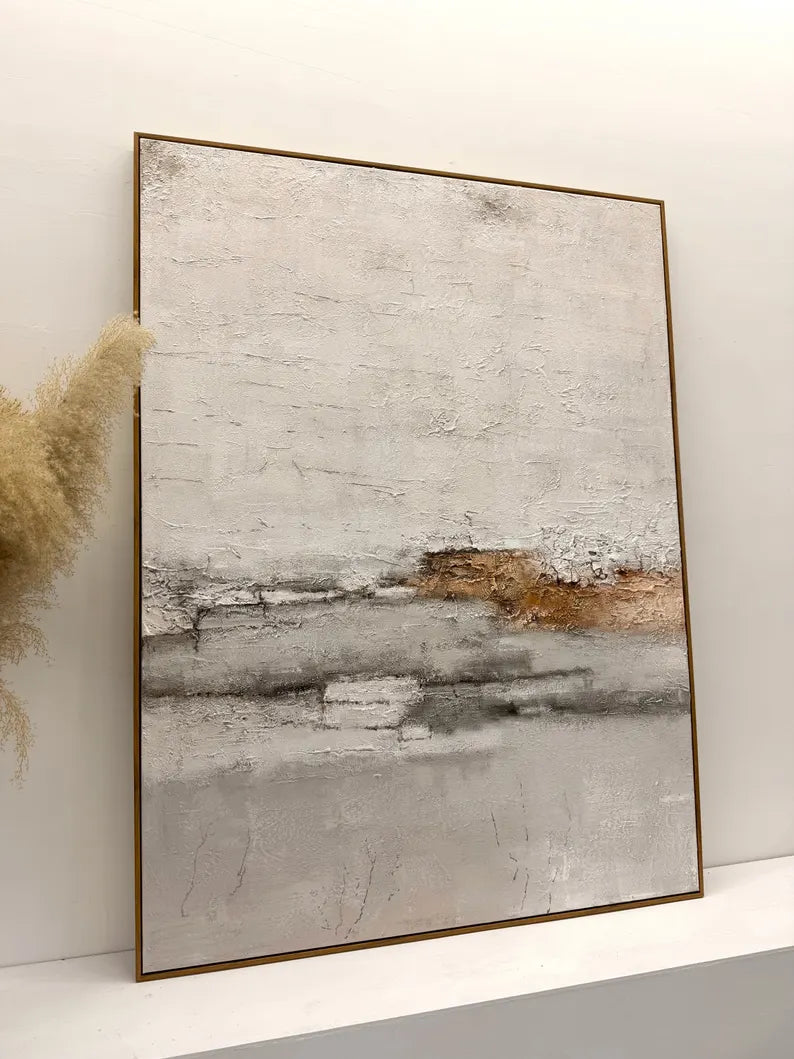 Whispering Horizon – Light Textured Wabi-Sabi Abstract Wall Art