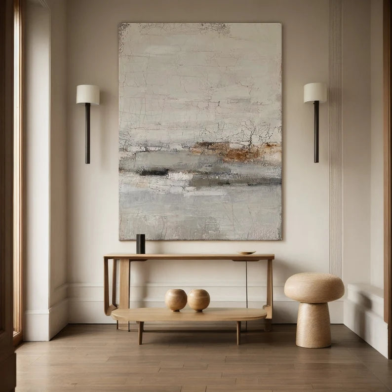 Whispering Horizon – Light Textured Wabi-Sabi Abstract Wall Art