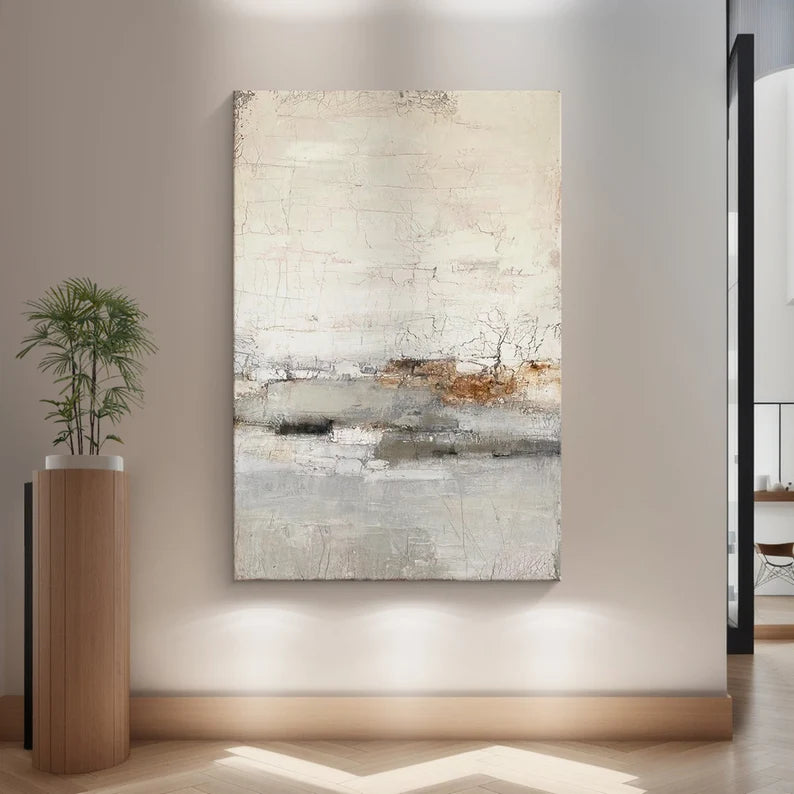 Whispering Horizon – Light Textured Wabi-Sabi Abstract Wall Art
