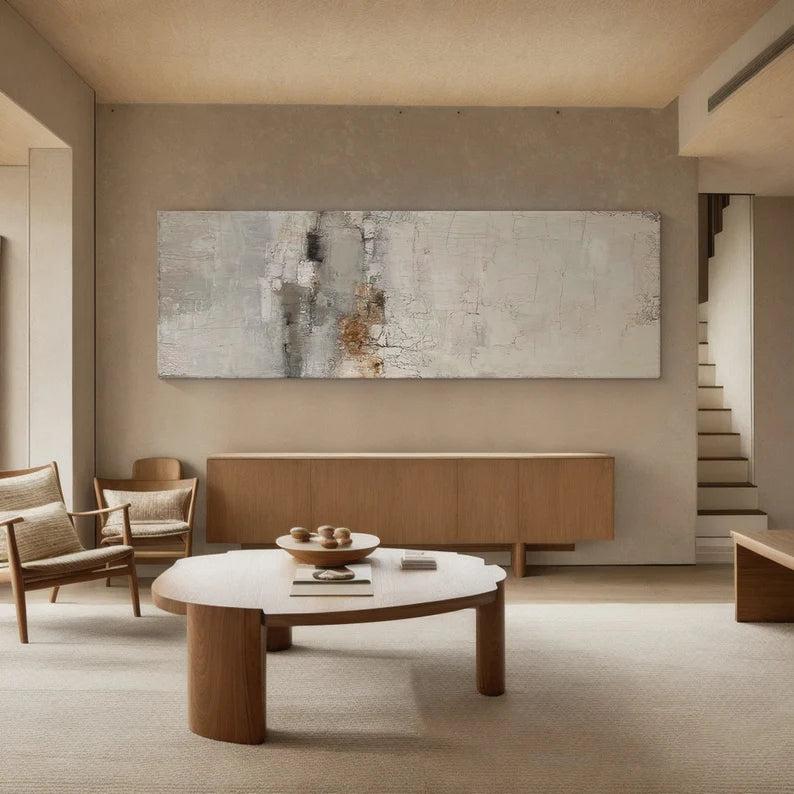 Whispering Horizon – Light Textured Wabi-Sabi Abstract Wall Art