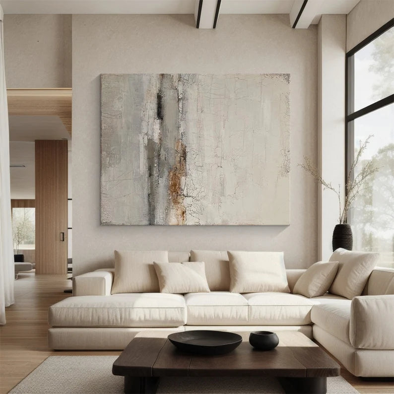 Whispering Horizon – Light Textured Wabi-Sabi Abstract Wall Art