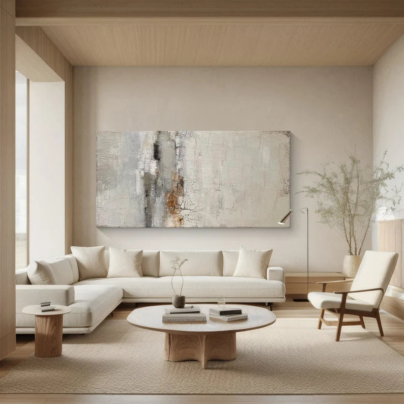 Whispering Horizon – Light Textured Wabi-Sabi Abstract Wall Art