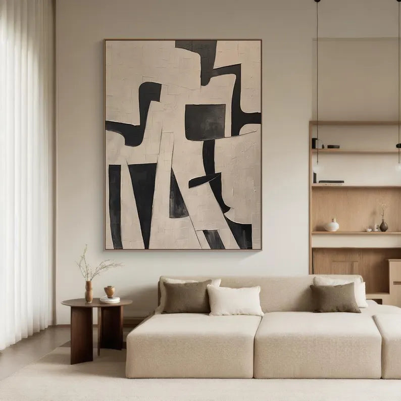 Monochrome Geometry – Textured Black and Neutral Abstract Wall Art