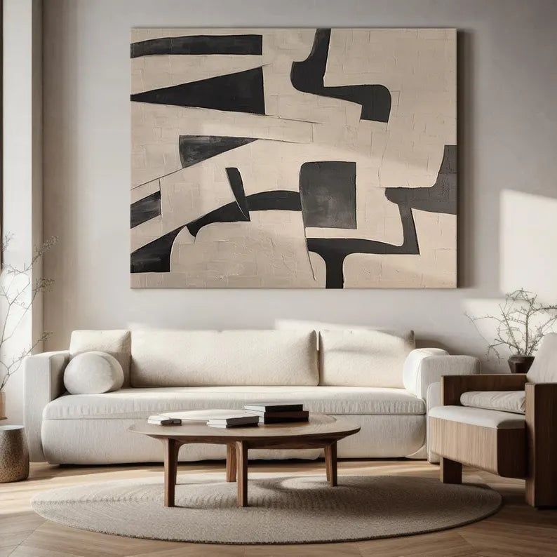 Monochrome Geometry – Textured Black and Neutral Abstract Wall Art