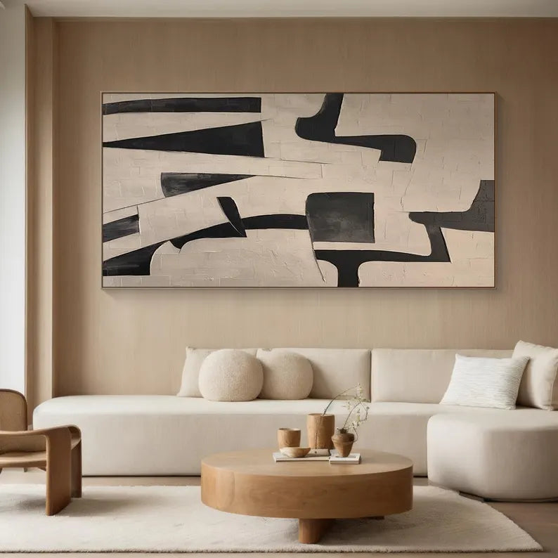 Monochrome Geometry – Textured Black and Neutral Abstract Wall Art