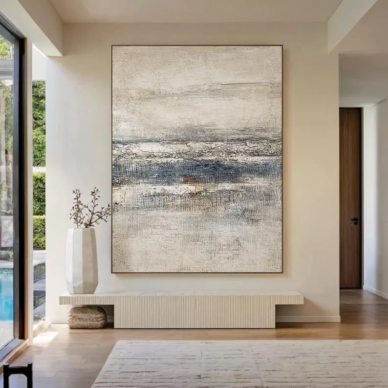 Misty Horizon – Blue Gray Textured Wabi-Sabi Abstract Canvas Art