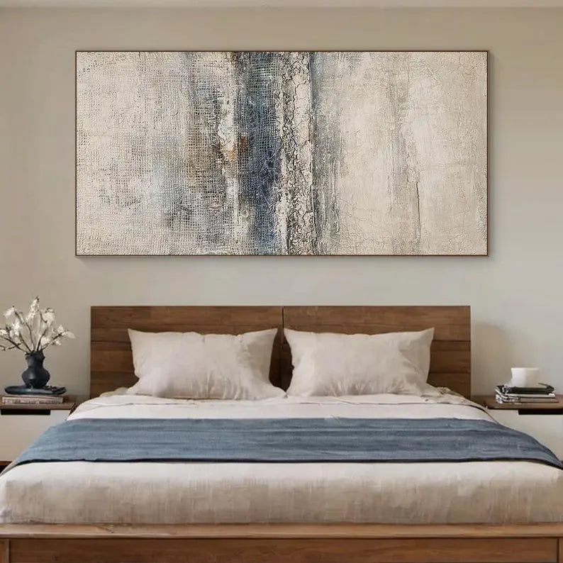 Misty Horizon – Blue Gray Textured Wabi-Sabi Abstract Canvas Art