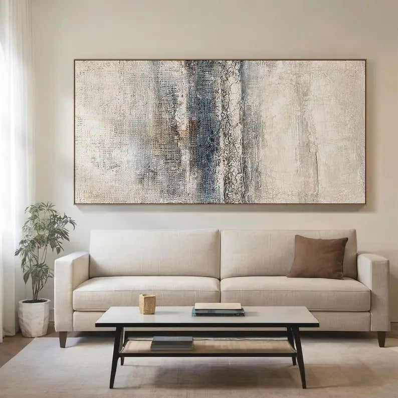 Misty Horizon – Blue Gray Textured Wabi-Sabi Abstract Canvas Art