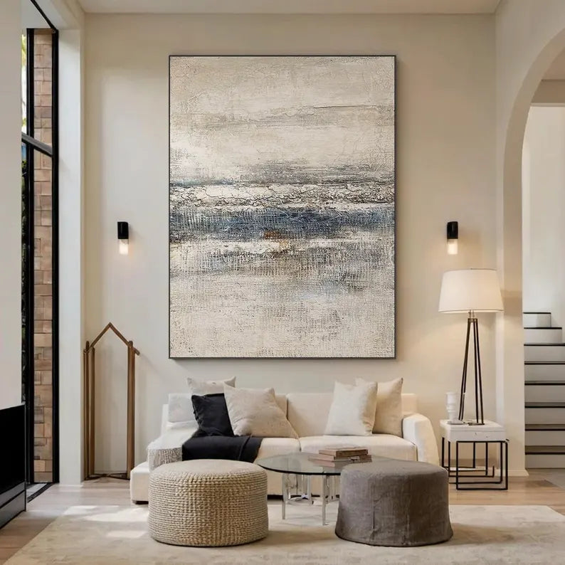 Misty Horizon – Blue Gray Textured Wabi-Sabi Abstract Canvas Art