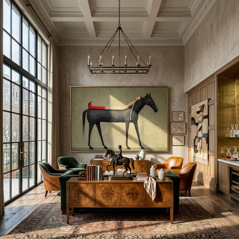 Dream Rider Black Horse Wall Art – Surreal Figurative Painting#yy825001