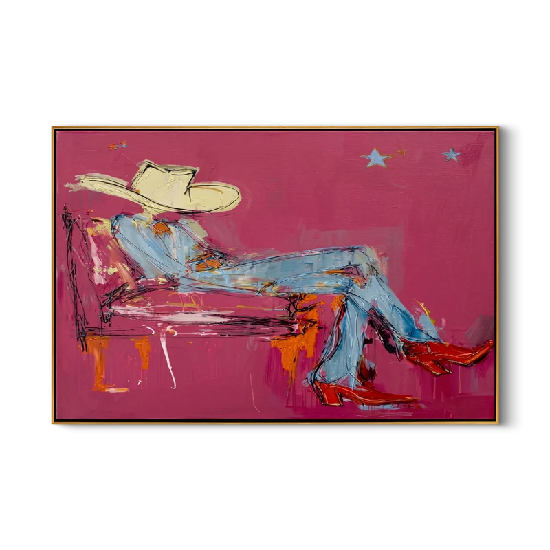 Pink Cowgirl Wall Art – Modern Western Figurative Painting#yy825004