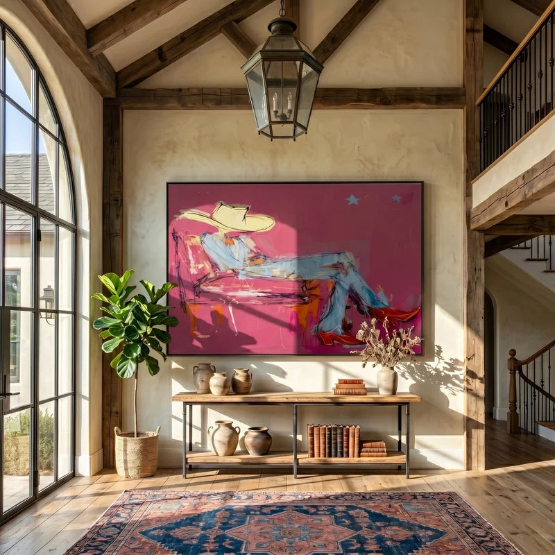 Pink Cowgirl Wall Art – Modern Western Figurative Painting#yy825004