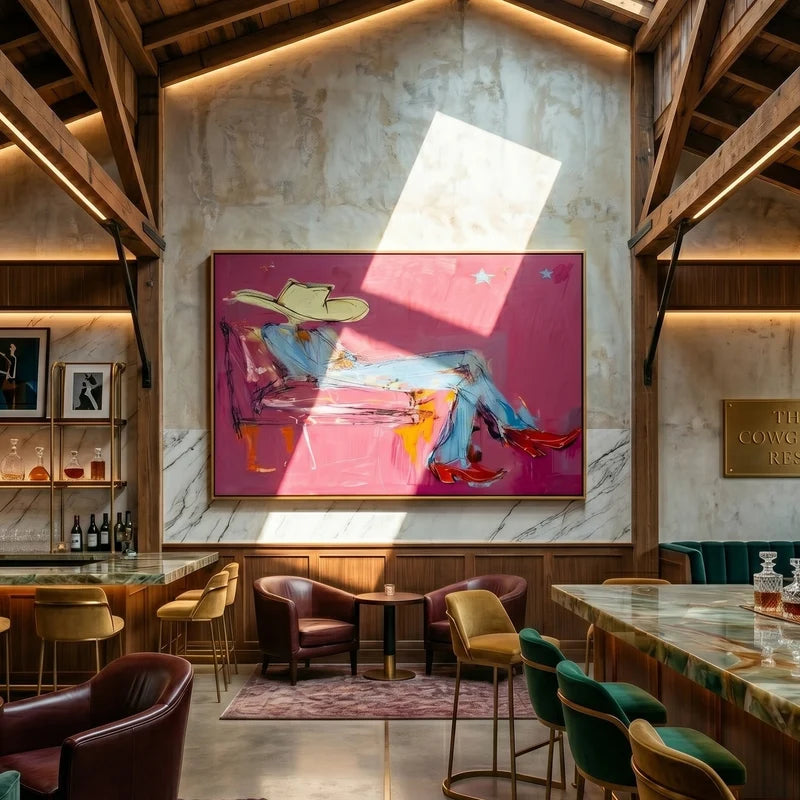 Pink Cowgirl Wall Art – Modern Western Figurative Painting#yy825004
