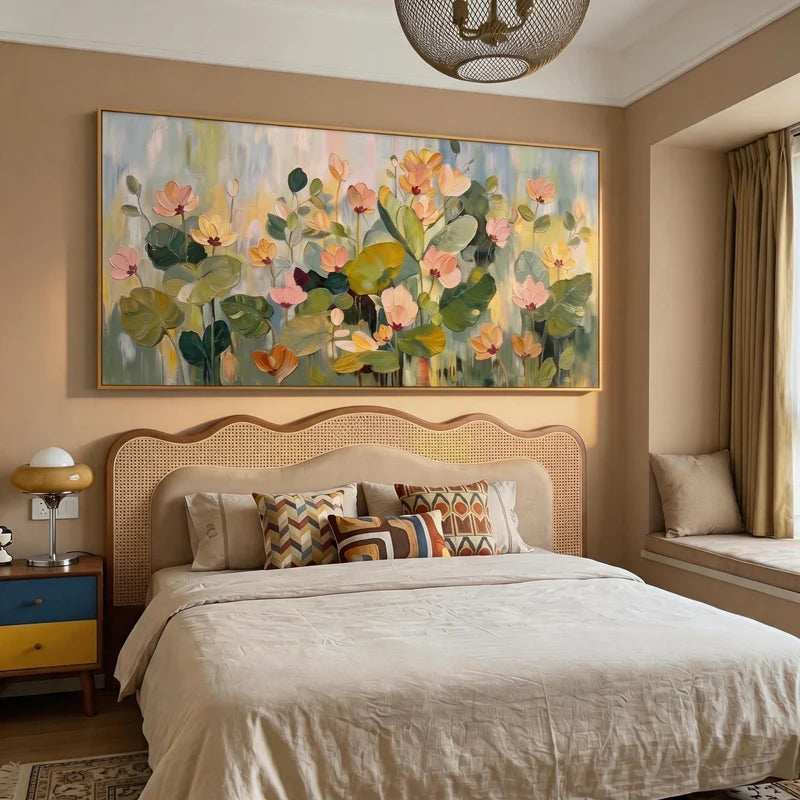Pink Lotus Garden Wall Art – Green Botanical Painting#yy825006