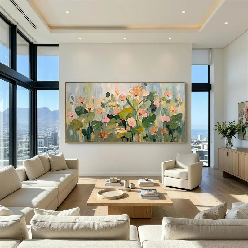 Pink Lotus Garden Wall Art – Green Botanical Painting#yy825006