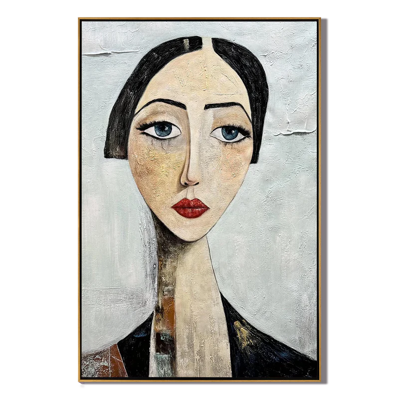 Elegant Woman Portrait Wall Art – Neutral Textured Figure Painting#yy825007