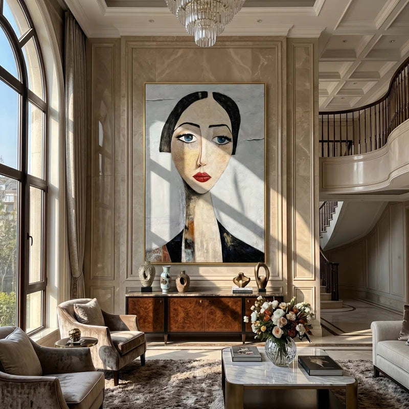 Elegant Woman Portrait Wall Art – Neutral Textured Figure Painting#yy825007