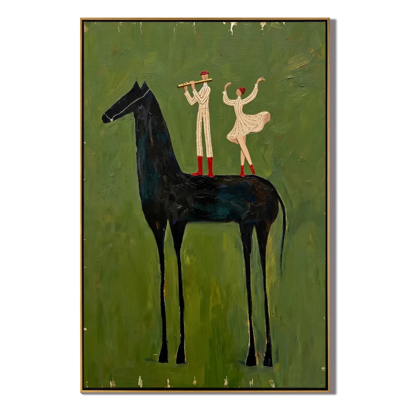 Music and Dance Black Horse Wall Art – Whimsical Figurative Painting#yy825009