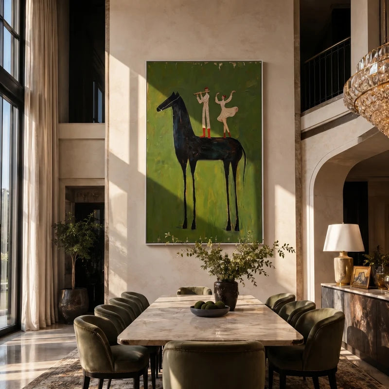 Music and Dance Black Horse Wall Art – Whimsical Figurative Painting#yy825009