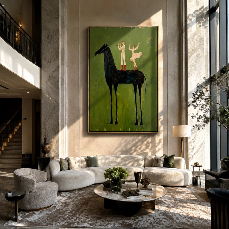 Music and Dance Black Horse Wall Art – Whimsical Figurative Painting#yy825009