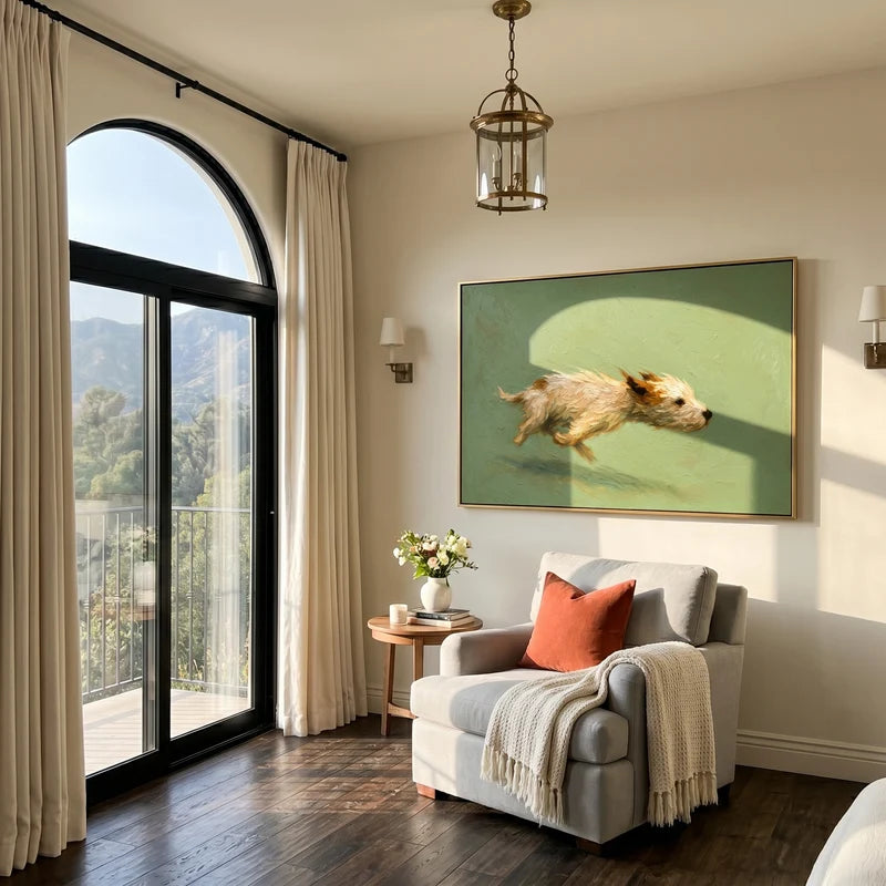Running Dog Wall Art – Sage Green Animal Painting#yy825010