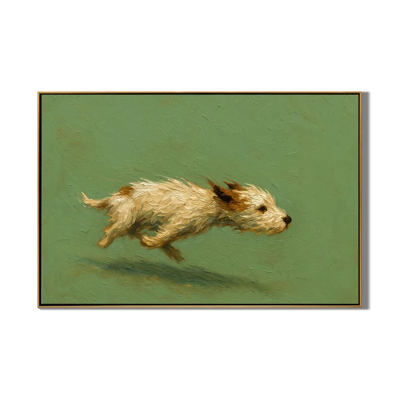 Running Dog Wall Art – Sage Green Animal Painting#yy825010