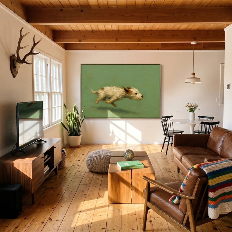Running Dog Wall Art – Sage Green Animal Painting#yy825010