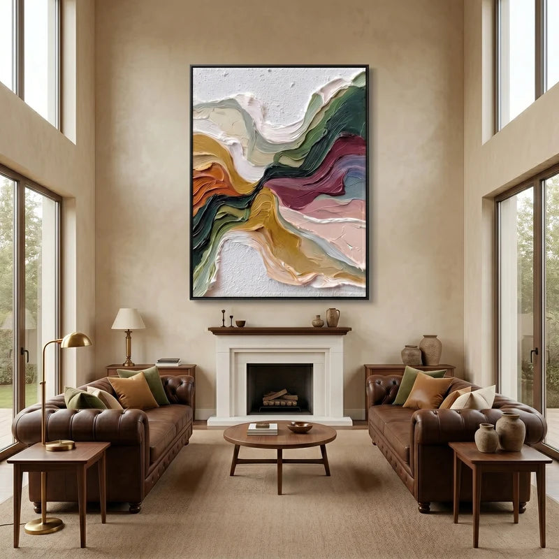 Earth Tone Flowing Abstract Wall Art – Textured Organic Painting#yy825011