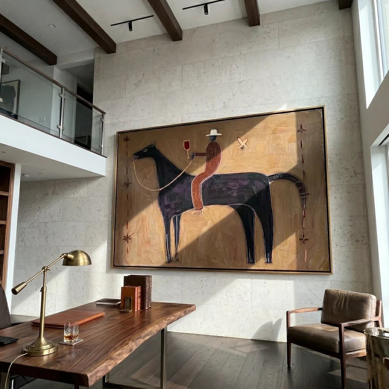 Wine Country Cowboy Wall Art – Folk Western Horse Painting#yy825013